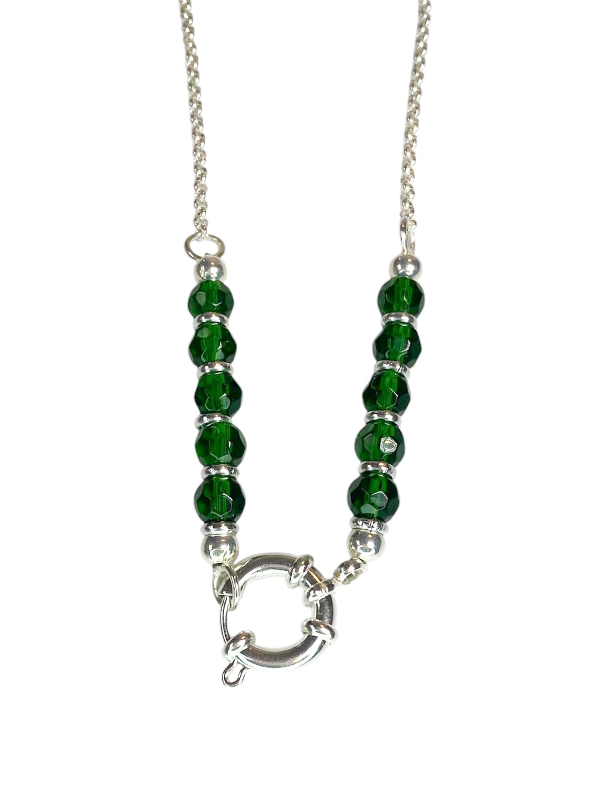 COLLAR CRISTAL COLOR VERDE ACERO BLANCO